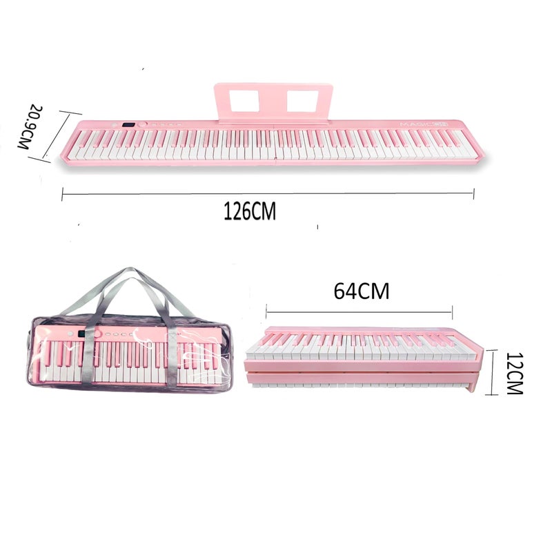 MAGICON 88 Key Foldable Electronic Piano can be folded in 180°,more portable. True and Pure Grand Piano Sound Source by France DREAM, Foot Pedal/Power adapter/Delicate Handbag (pink) - Image 4