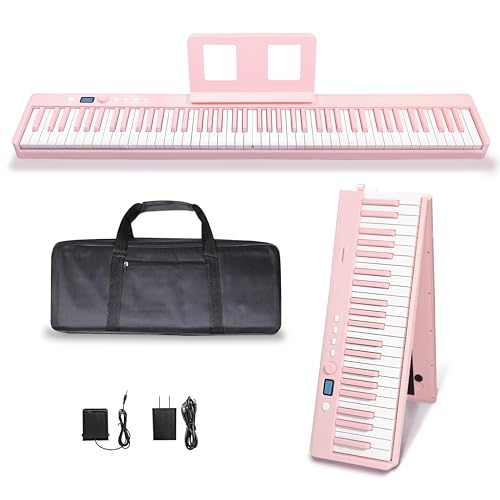 MAGICON 88 Key Foldable Electronic Piano can be folded in 180°,more portable. True and Pure Grand Piano Sound Source by France DREAM, Foot Pedal/Power adapter/Delicate Handbag (pink) - Image 1