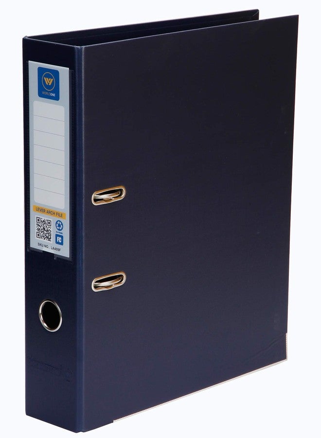 Worldone Lever Arch File, 2.6mm Thick PVC Pasted on Hard Board,110g Heavy Duty Arch Clip, File Stands Erect Even with 500 Pages, Wide Spine Label, Set of 2, Size A4, Colour Navy - Image 1