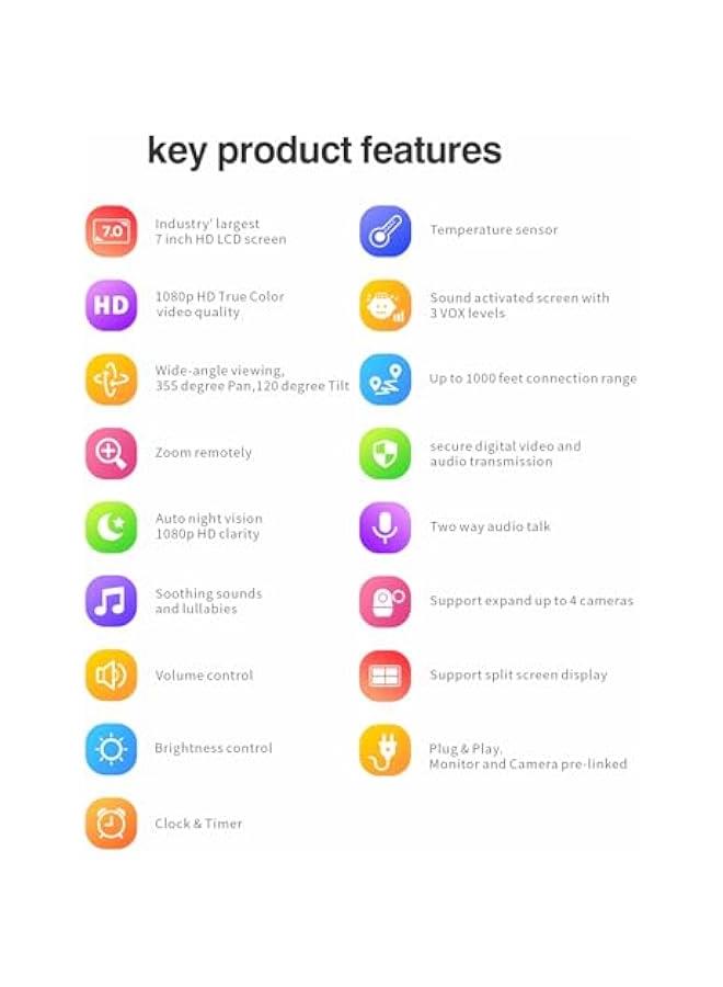 KHAJUL 2 Cameras Baby Monitor, 7 Inch Big Screen Split View, Secure FHSS Connection, Remote PTZ Camera, Two Way Talk, Night Vision, Temperature Sensor, Lullabies, Long Range, 1080p HD, No WiFi Required, for Newborn and Family Use, White - Image 3