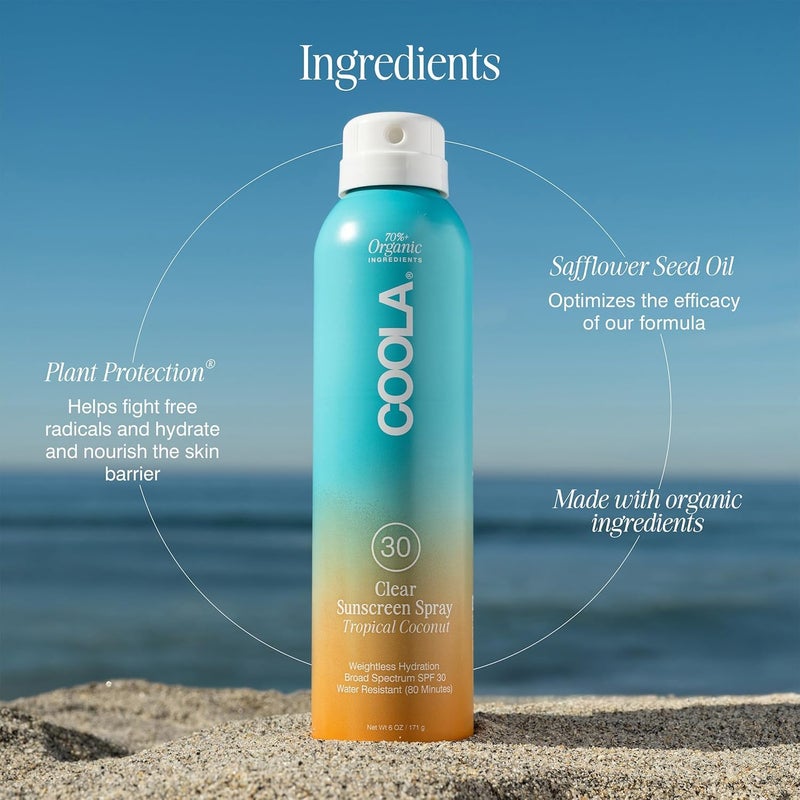COOLA Organic Sunscreen SPF 30 Sunblock Spray, Dermatologist Tested Skin Care for Daily Protection, Vegan and Gluten Free, Tropical Coconut, 6 Fl Oz - Image 5
