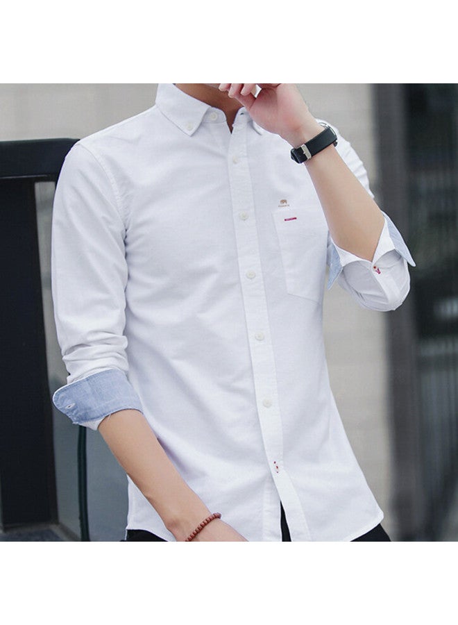Fomoce spring Men's Solid Color Casual Slim-fit Soft Comfortable Breathable Long Sleeve Shirt - Image 5