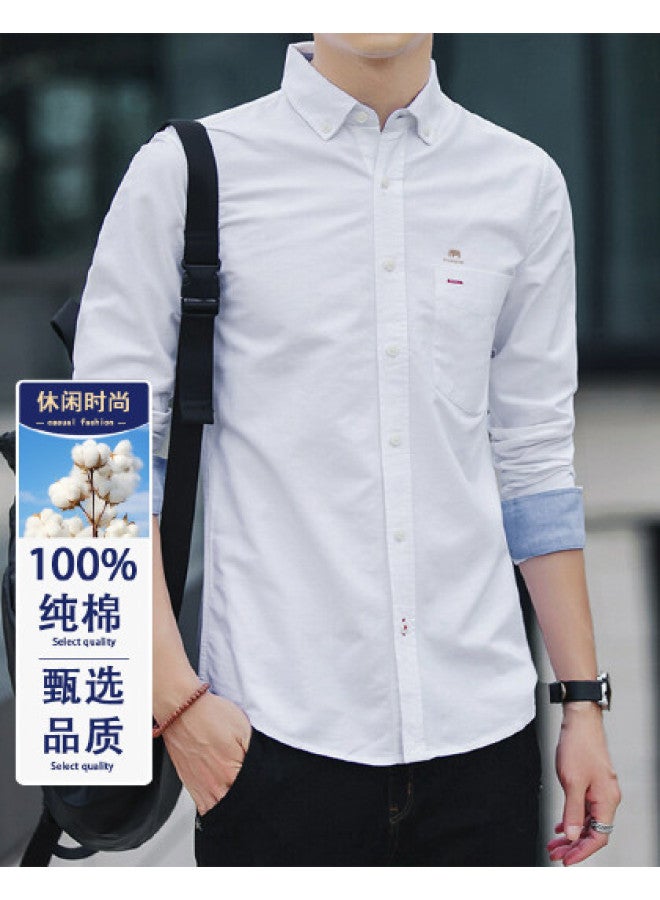 Fomoce spring Men's Solid Color Casual Slim-fit Soft Comfortable Breathable Long Sleeve Shirt - Image 1