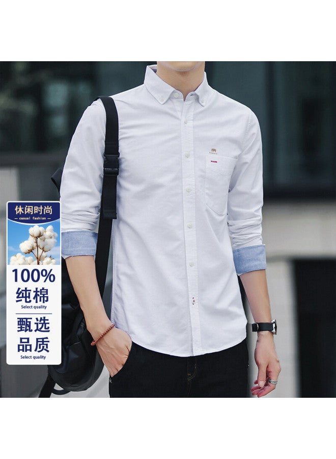 Fomoce spring Men's Solid Color Casual Slim-fit Soft Comfortable Breathable Long Sleeve Shirt - Image 2