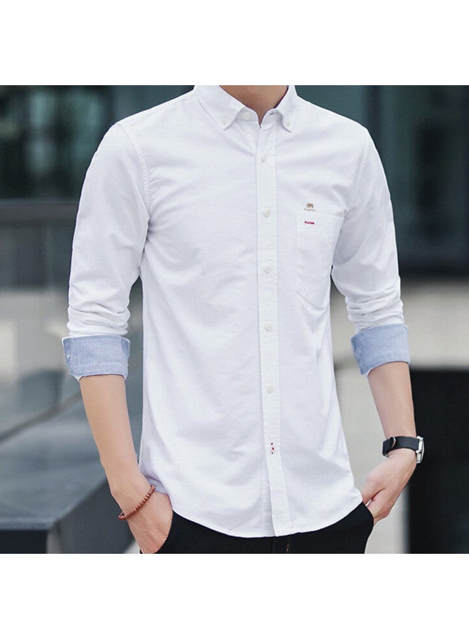 Fomoce spring Men's Solid Color Casual Slim-fit Soft Comfortable Breathable Long Sleeve Shirt - Image 4