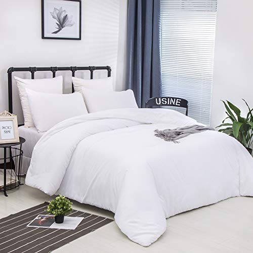 CLOTHKNOW White Full Size Comforter Sets 3Pcs White Bedding Comforter Sets Women Men Comforter All Season Soft with 2 x Pillow Cases - Image 2