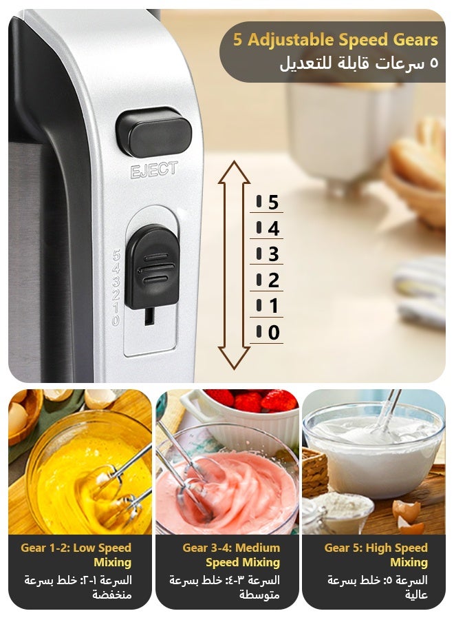 Sunbath 4L Stand Mixer and Hand Mixer & Egg Beater, 5-Speed Electric Powerful Stand Mixer with Stainless Steel Bowl, Dough Hooks, Beaters for Baking, Cake, Cookie, Kneading, 400W  Auto-Rotating Household Mixer, Black - Image 4