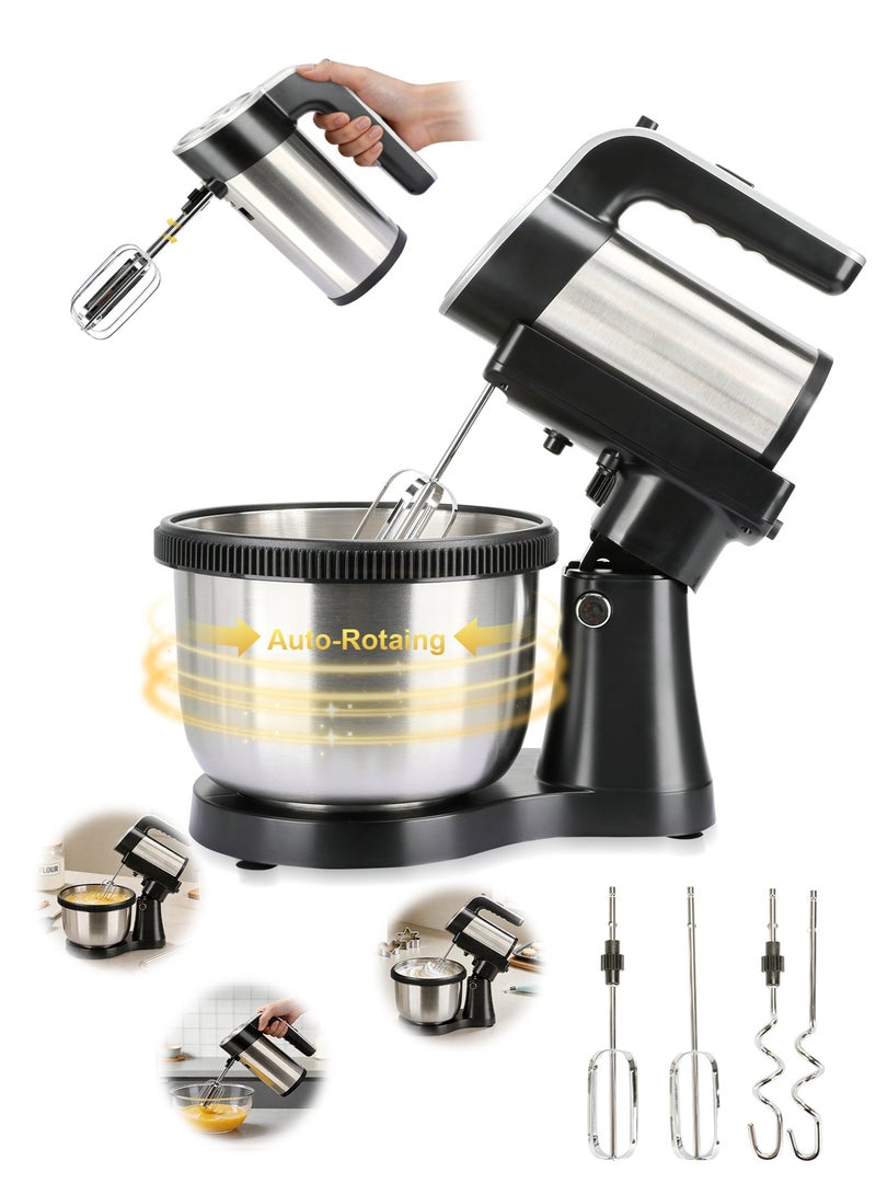 Sunbath 4L Stand Mixer and Hand Mixer & Egg Beater, 5-Speed Electric Powerful Stand Mixer with Stainless Steel Bowl, Dough Hooks, Beaters for Baking, Cake, Cookie, Kneading, 400W  Auto-Rotating Household Mixer, Black - Image 1