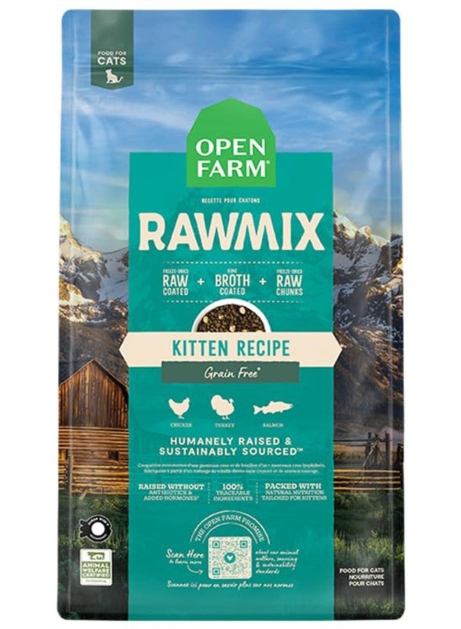 Open Farm أوبن فارم، طعام القطط الجاف RawMix، حبيبات غنية بالبروتين مغلفة بمرق العظام مع قطع نيئة مجففة بالتجميد، تركيبة خاصة للقطط الصغيرة، بنكهة الدجاج مع الديك الرومي وسمك السلمون البري، كيس 8 أرطال - Image 1