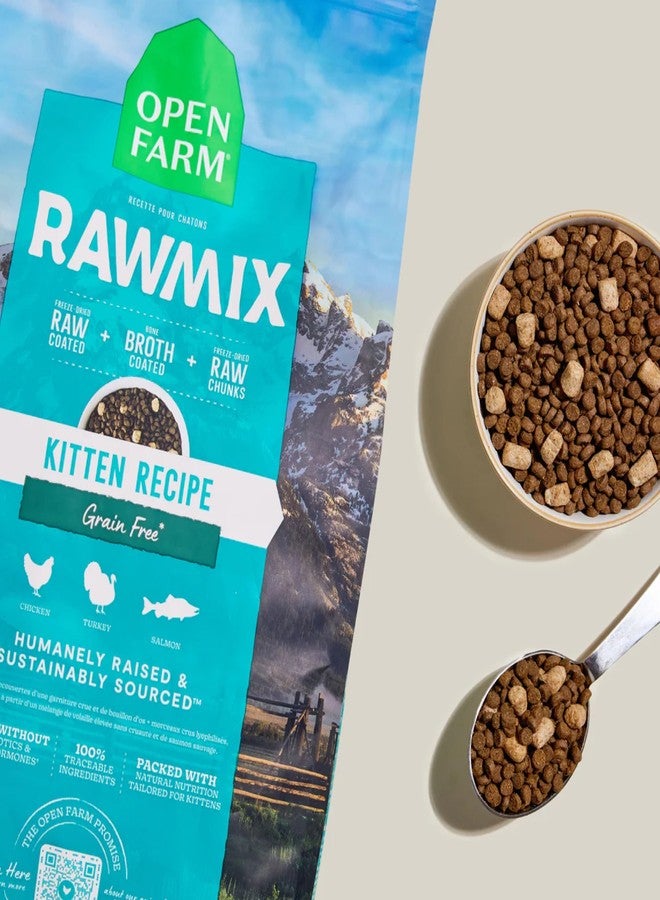 Open Farm أوبن فارم، طعام القطط الجاف RawMix، حبيبات غنية بالبروتين مغلفة بمرق العظام مع قطع نيئة مجففة بالتجميد، تركيبة خاصة للقطط الصغيرة، بنكهة الدجاج مع الديك الرومي وسمك السلمون البري، كيس 8 أرطال - Image 4