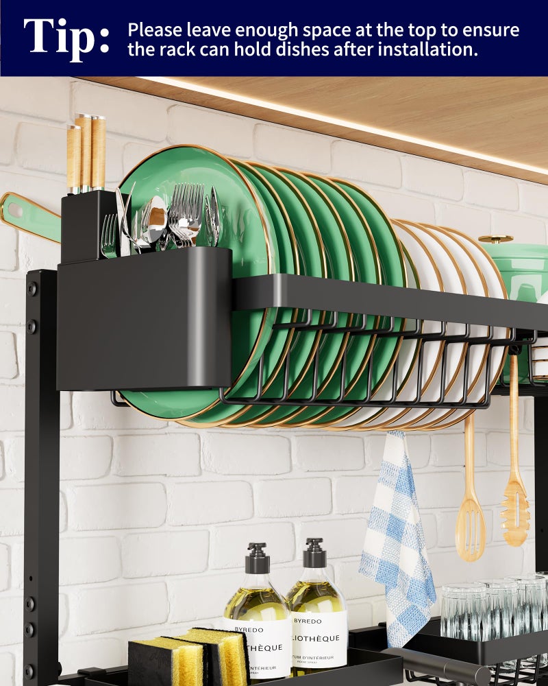 Kitsure Over The Sink Dish Drying Rack - 30.0" to 33.9" x 21.5", Adjustable Sink Drying Rack for Kitchen Sink with Multifunctional Baskets, Black - Image 4