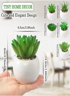 MyGift 5 Piece Artificial Plant Set, Mini Assorted Faux Succulents in Concrete Planters and Vintage Gray Wood Display Box with Galvanized Metal Accent and Rope Handles