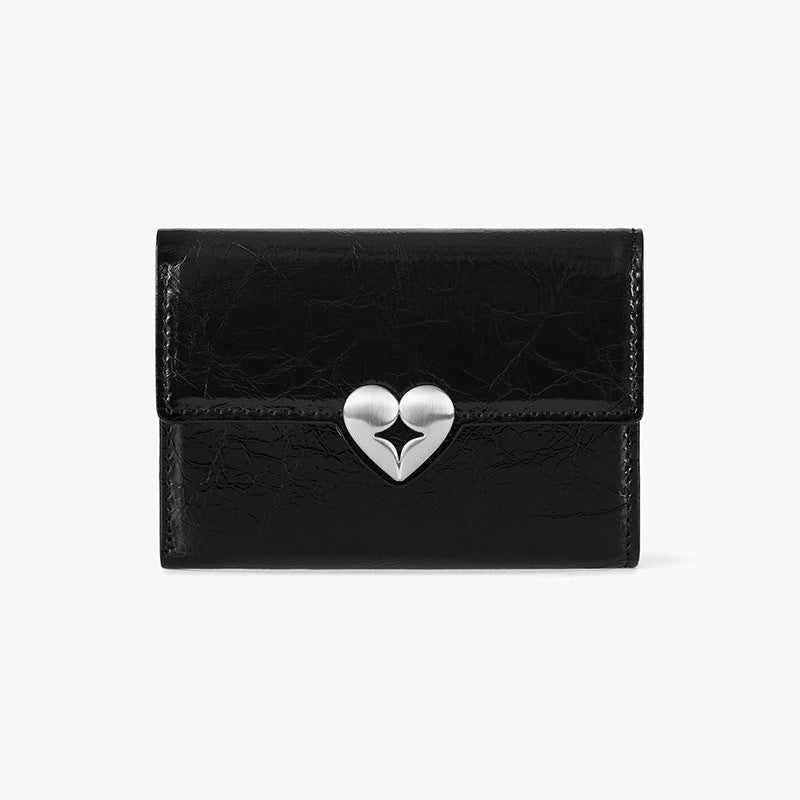 Heart-Shaped Metal Buckle Tri-Fold Card Holder