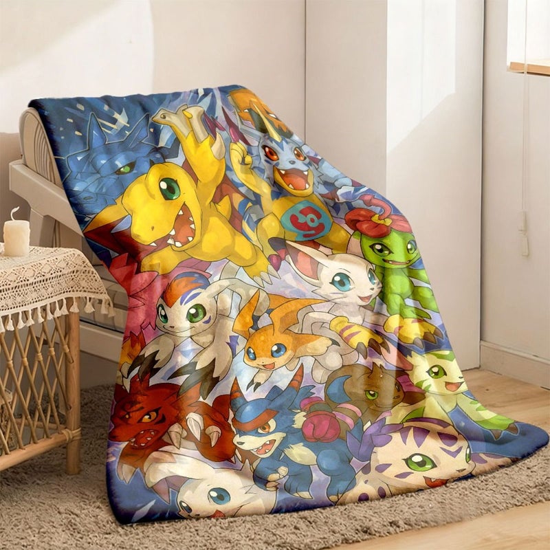 Digimon Character Evolution Flannel Throw Blanket 40x30in Soft Cozy All Season Gift - Image 1