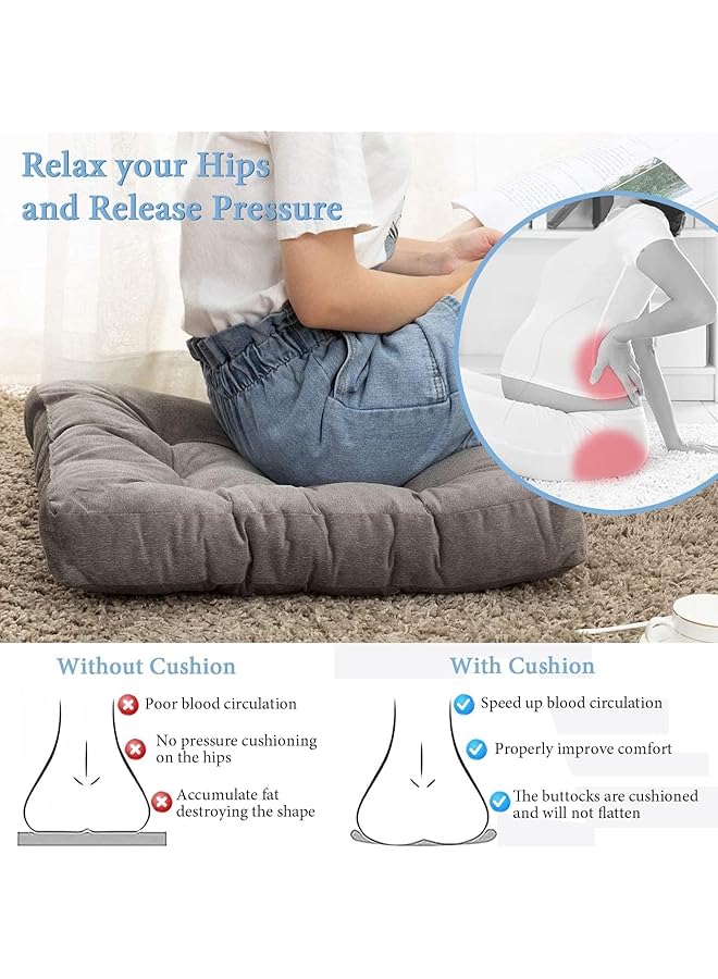 erorex Chair Pads Seat Cushion With Ties Square Floor Chair Seat Pads Pillows Meditation Pillow Solid Thicken Comfortable Tufted Seat Cushion Corduroy Tatami Floor Cushion Reading Cushion Pad Blue - Image 2