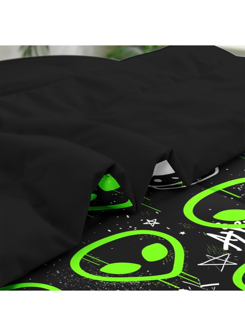Pamnest Pamnest Comforter Set Twin Size  Neon Green Cute 5 Pcs Bedding for Kids and Adults  Space Line Cartoon Bed Sheet Sets with Fitted Sheet Pillowcase & Sham for Bedroom Bed Decor  - Image 5
