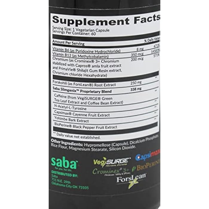 Saba Kombucha Saba SlimGenix -Energy, Weight Management, Appetite Control, Focus, Fat Burner with Branded, Patented & Clinical Proven Ingredients-60 Capsules - Image 4