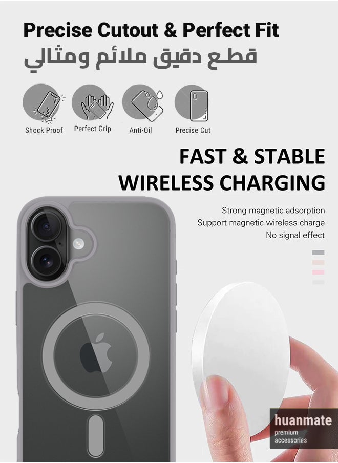 huanmate - Apple iPhone 16 MagSafe Case Clear/Titanium- High Quality Strong Magnet, Wireless Charging Compatible, Shockproof Protection, Ultra Slim Anti-Scratch Magnetic Cover for Apple iPhone 16 - Image 1