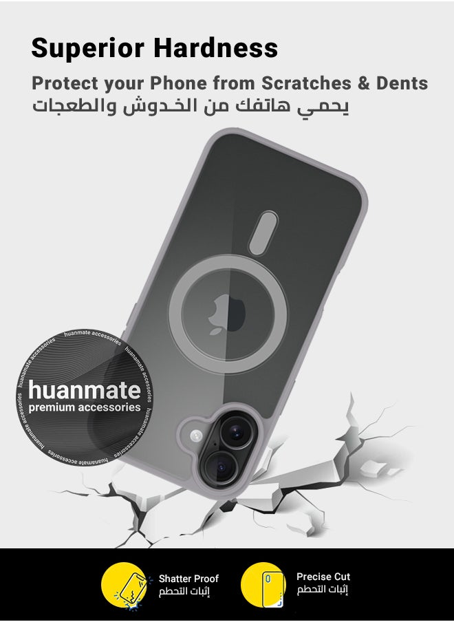 huanmate - Apple iPhone 16 MagSafe Case Clear/Titanium- High Quality Strong Magnet, Wireless Charging Compatible, Shockproof Protection, Ultra Slim Anti-Scratch Magnetic Cover for Apple iPhone 16 - Image 1