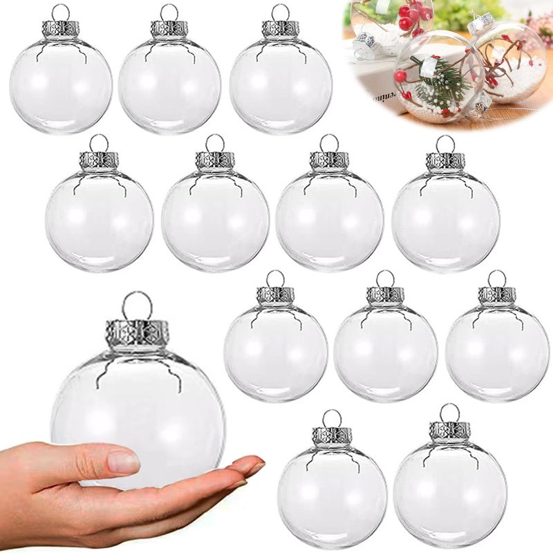 Neioaas Clear Plastic Ball Decor  Set of 12 DIY Christmas Decorative BallsDIY Clear Plastic Fillable Balls Ornament for ChristmasHalloweenBirthdayWedding Decor Crafts Decorations 60MM