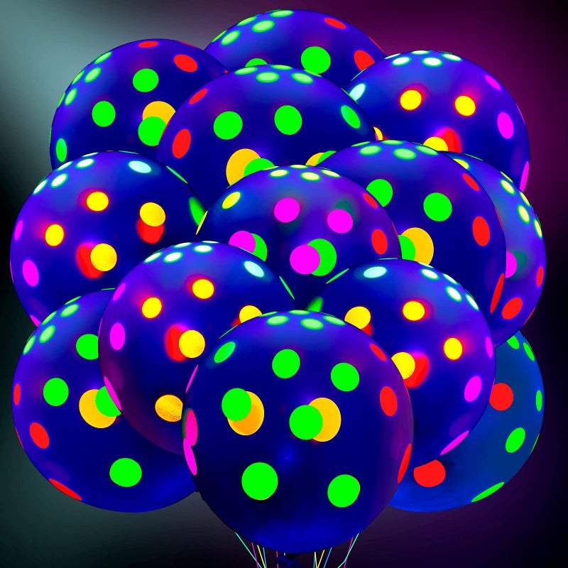 Skylety 50 Pcs Glow in The Dark Balloons Neon Balloons Decoration Neon Party Supplies UV Blacklight Latex Balloons 12 Inch Reactive Fluorescent Mini Polka Dots Balloons for Neon Glow Party (Transparent) - Image 1