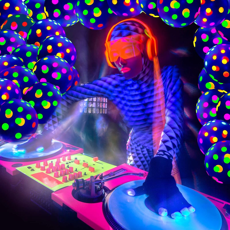 Skylety 50 Pcs Glow in The Dark Balloons Neon Balloons Decoration Neon Party Supplies UV Blacklight Latex Balloons 12 Inch Reactive Fluorescent Mini Polka Dots Balloons for Neon Glow Party (Transparent) - Image 2