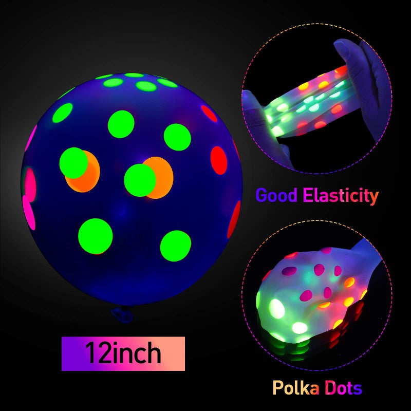 Skylety 50 Pcs Glow in The Dark Balloons Neon Balloons Decoration Neon Party Supplies UV Blacklight Latex Balloons 12 Inch Reactive Fluorescent Mini Polka Dots Balloons for Neon Glow Party (Transparent) - Image 5