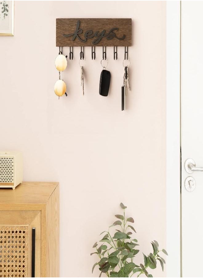 Mkono - Mkono Key Holder for Wall Decorative with 7 Hooks, Wall Mounted Keys Hanger Organizer Rustic Wood Hanging Key Hooks Home Decor Farmhouse Key Rack for Entryway, Hallway, Office - Image 1