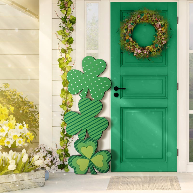 Vercraft 35 Inch St Patrick's Day Porch Standing Decor Wood Green Lucky Shamrock Decor Outdoor Wooden Welcome Home Sign for Home Farmhouse Harvest Mantel Party - Image 4