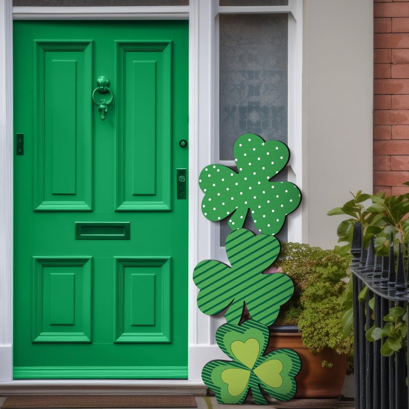 Vercraft 35 Inch St Patrick's Day Porch Standing Decor Wood Green Lucky Shamrock Decor Outdoor Wooden Welcome Home Sign for Home Farmhouse Harvest Mantel Party - Image 2