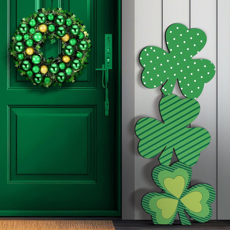 Vercraft 35 Inch St Patrick's Day Porch Standing Decor Wood Green Lucky Shamrock Decor Outdoor Wooden Welcome Home Sign for Home Farmhouse Harvest Mantel Party - Image 1