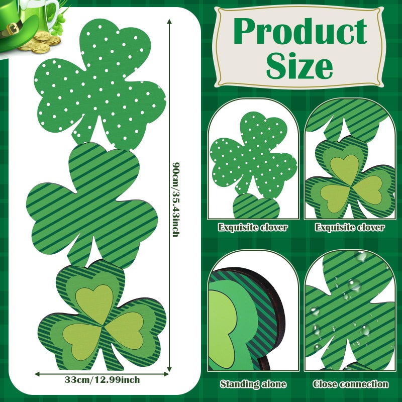 Vercraft 35 Inch St Patrick's Day Porch Standing Decor Wood Green Lucky Shamrock Decor Outdoor Wooden Welcome Home Sign for Home Farmhouse Harvest Mantel Party - Image 3