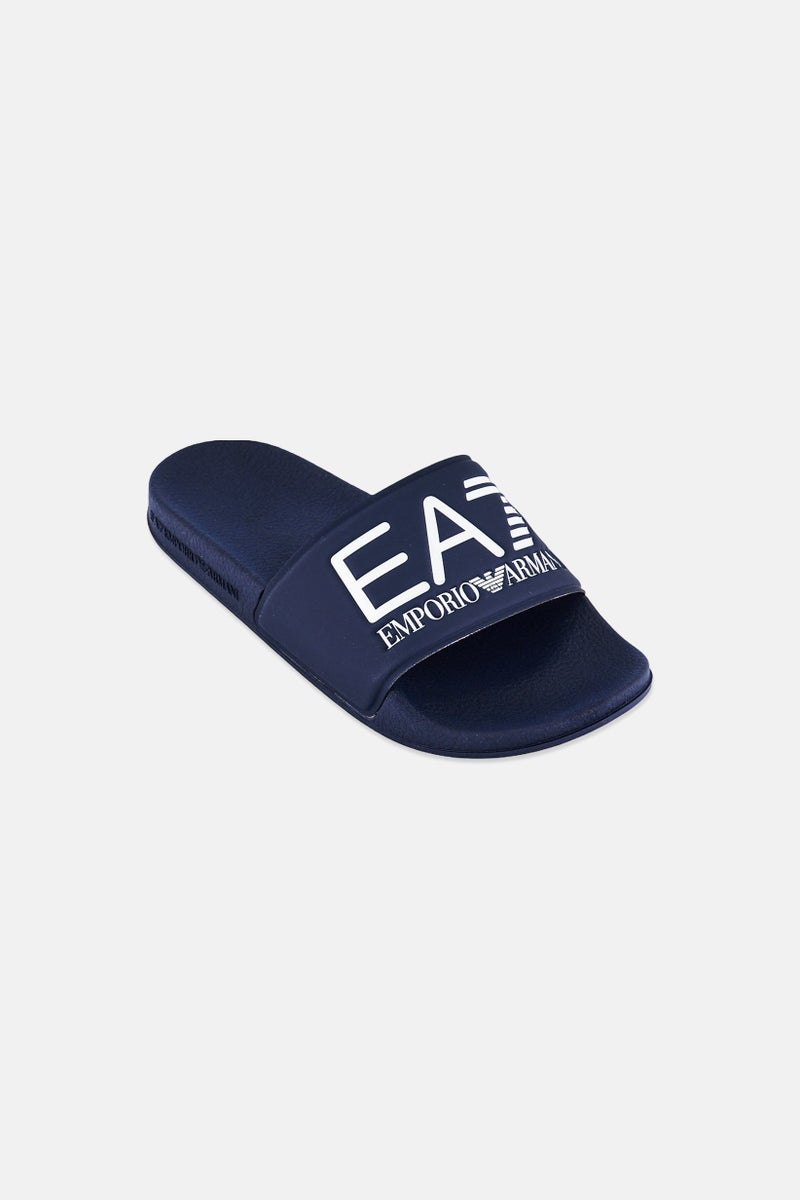 armani EA7 Emporio Armani Kids Boy Brand Logo Slip On Slippers, Navy Blue - Image 1