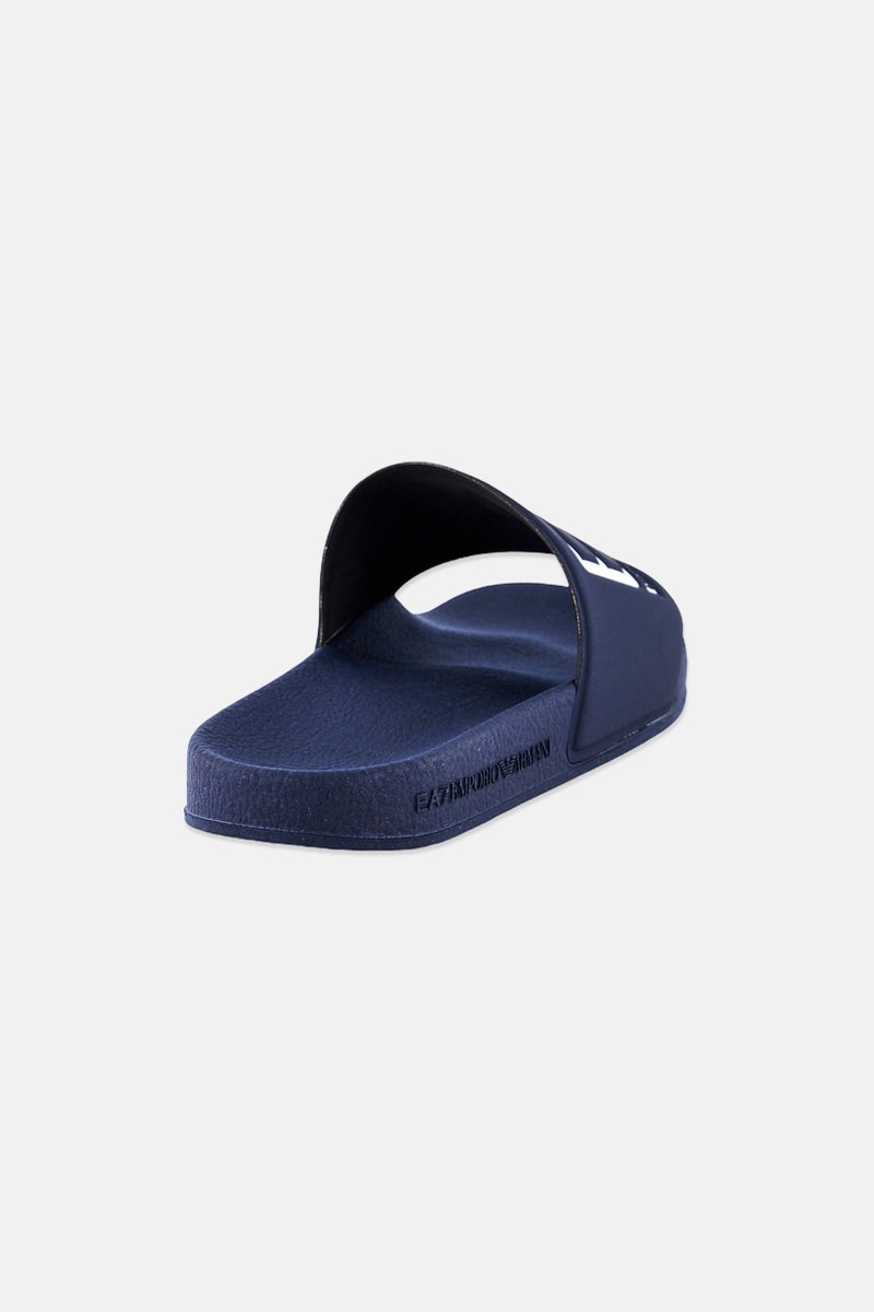 armani EA7 Emporio Armani Kids Boy Brand Logo Slip On Slippers, Navy Blue - Image 3