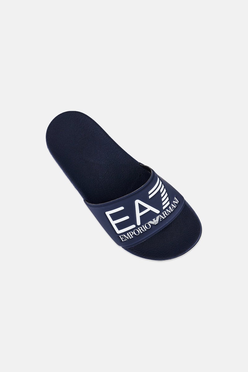 armani EA7 Emporio Armani Kids Boy Brand Logo Slip On Slippers, Navy Blue - Image 4