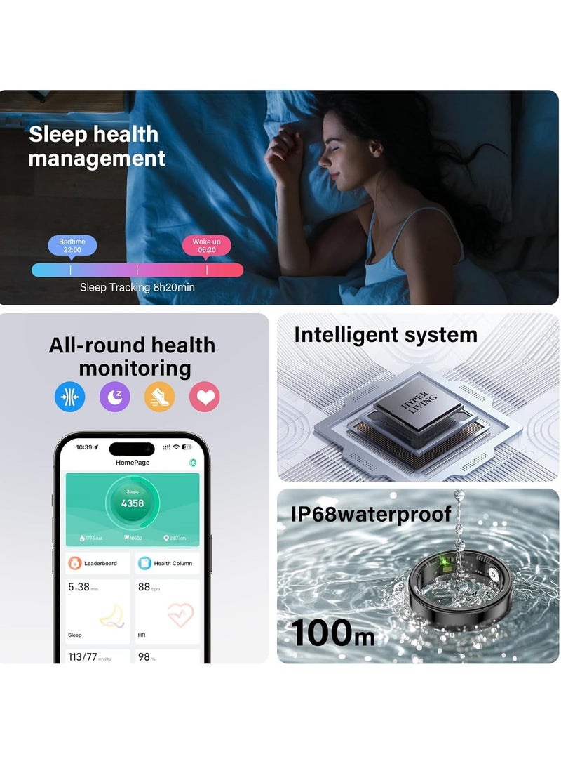 Midwest خاتم ذكي لمراقبة الصحة للرجال/النساء، خاتم لياقة بدنية لمراقبة النوم، شحن سريع للاستخدام الطويل، لممارسة المشي، مراقبة النوم، معدل ضربات القلب، الضغط، مقاوم للماء - Image 4