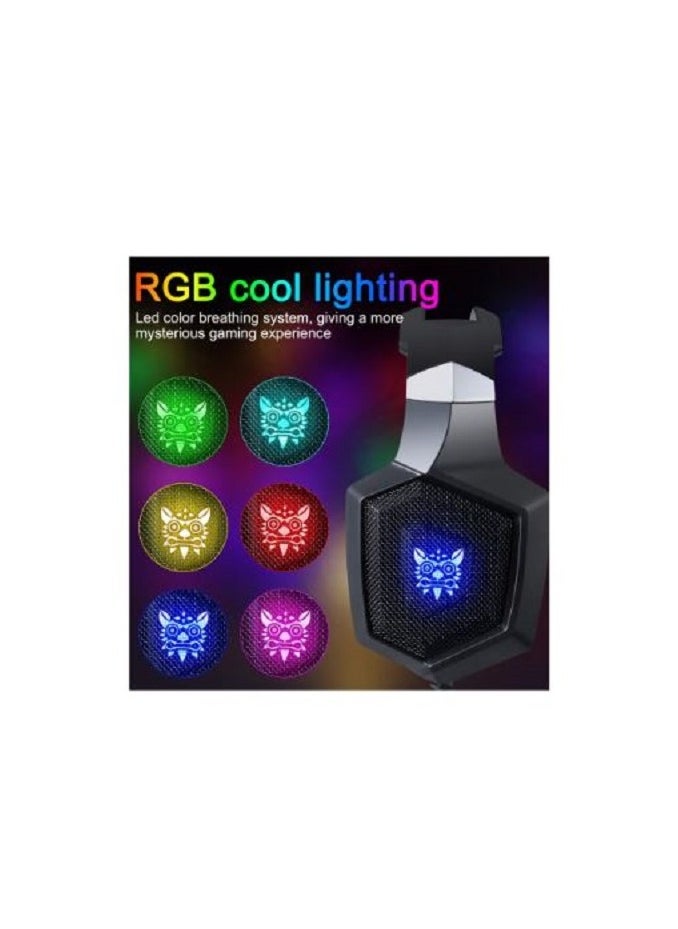أونيكوما - سماعة ألعاب K8 RGB بصوت محيطي 7.1 مع ميكروفون لإلغاء الضوضاء، لأجهزة الكمبيوتر، PS4-3، الهواتف المحمولة، Xbox - Image 1