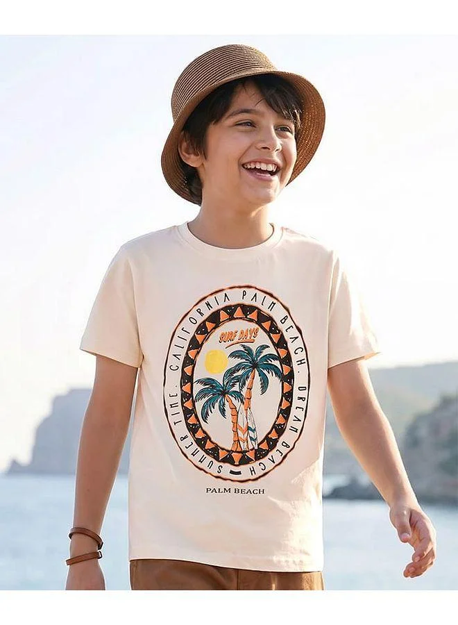 Pine Kids Pine Kids Cotton Knit Half Sleeves T-Shirt with Surfing Print - White