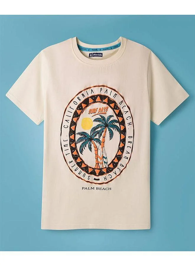 Pine Kids Pine Kids Cotton Knit Half Sleeves T-Shirt with Surfing Print - White