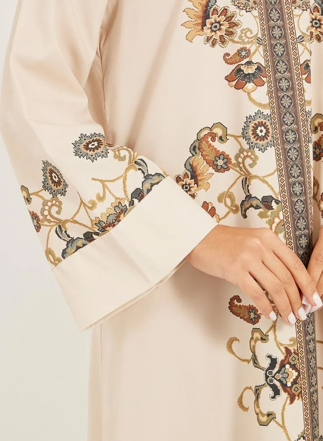 ستايلي placement print jalabiya with stand collar