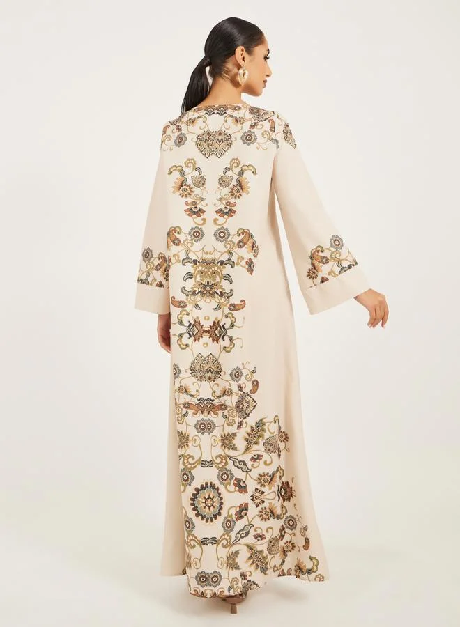ستايلي placement print jalabiya with stand collar