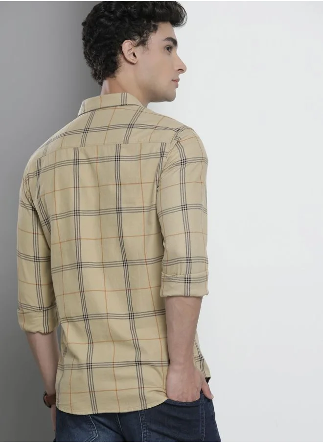 The Indian Garage Co Men Slim Fit Checkered Full Sleeves Spread Collar Casual Shirt