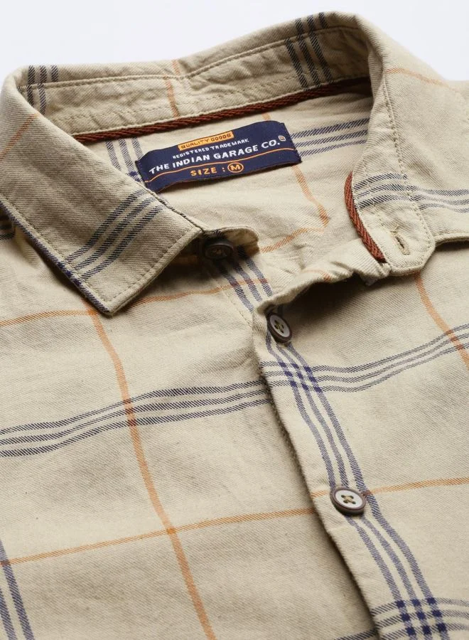 The Indian Garage Co Men Slim Fit Checkered Full Sleeves Spread Collar Casual Shirt