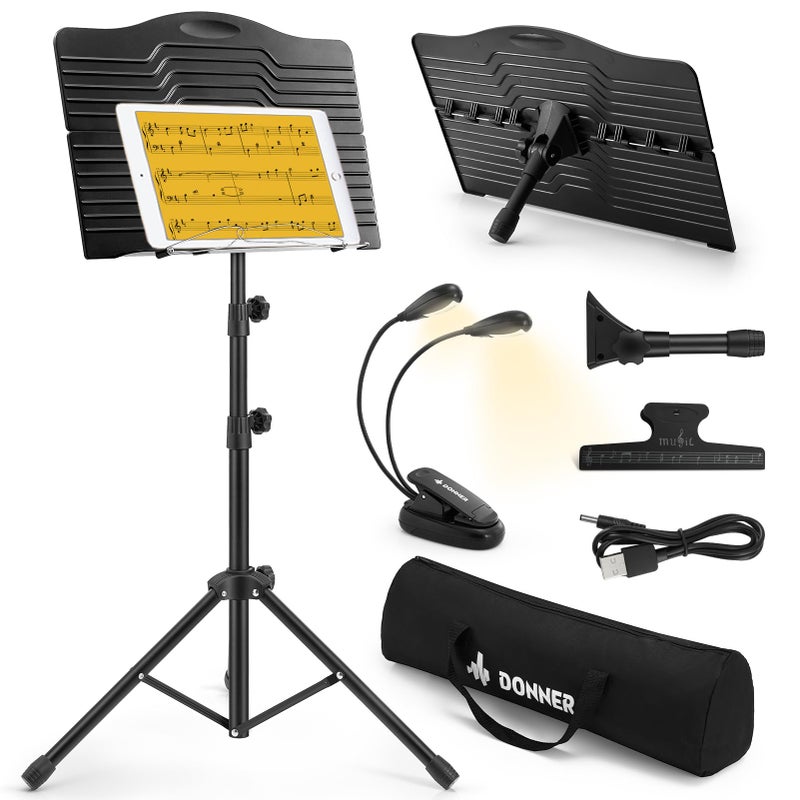Donner Sheet Music Stand with Light DMS1 Portable Metal Music Stand Tabletop Music Book Stand for Guitar Ukulele Violin Players