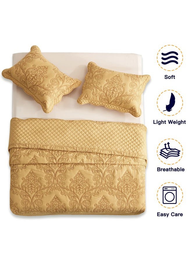 CHIXIN Oversized King Bedspread 128x120 Extra Wide - Lightweight Bedding Cover - Beautiful Stitching - 5 Piece Reversible Bedspread - Luxury Damask Paisley Pattern (King/Cal King, Honey-Gold) - Image 3