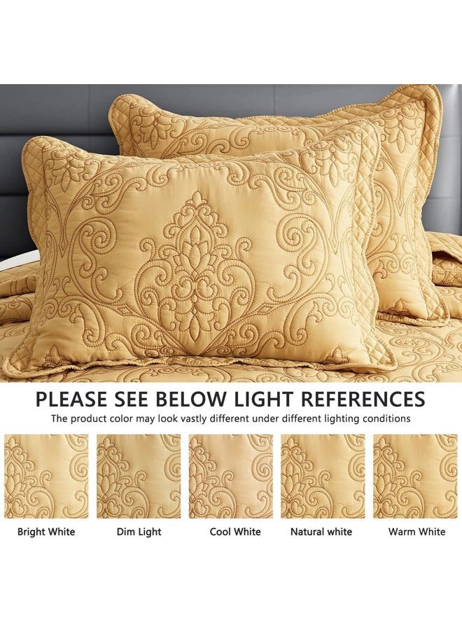 CHIXIN Oversized King Bedspread 128x120 Extra Wide - Lightweight Bedding Cover - Beautiful Stitching - 5 Piece Reversible Bedspread - Luxury Damask Paisley Pattern (King/Cal King, Honey-Gold) - Image 4