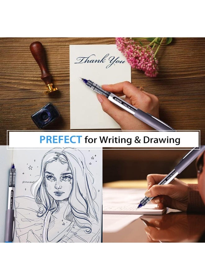 EYEYE Bullet Tip Pens Fine Tip Liquid Ink Roller Ball Stick Pens, Free Ink Roller, Fine Tip Point Pens, Liquid Ink Rollering Ball 12 Pack (0.5mm, Blue) - Image 4