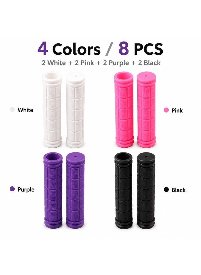 SRLIWHITE 8 PCS Bicycle Handlebar Grips, Soft Rubber Bike Grip Set, 2 White 2 Pink 2 Purple 2 Black, Nonslip Textured Handle Grips For Daily Riding - Image 4