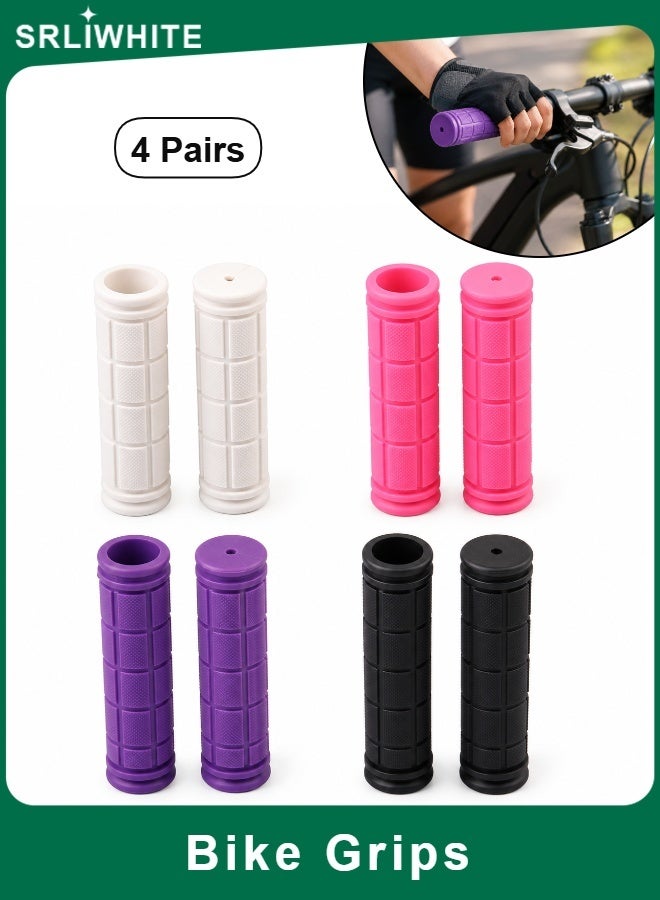 SRLIWHITE 8 PCS Bicycle Handlebar Grips, Soft Rubber Bike Grip Set, 2 White 2 Pink 2 Purple 2 Black, Nonslip Textured Handle Grips For Daily Riding - Image 1