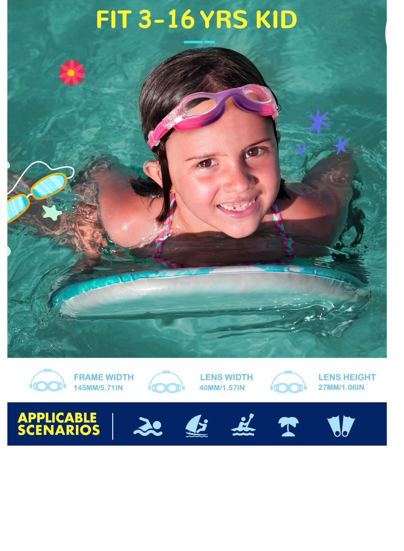 Excefore Kids Swim-Goggles, Swimming-Goggles-for Kids, Pool Goggles, Anti-Fog Waterproof Anti-UV Clear Vision Water Pool Goggles, No Leak, for Ages 3-16 (2 Pack) - Image 2